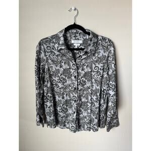 Foxcroft Shirt Womens 12P Paisley Wrinkle Free Shaped Fit Button Up Long Sleeves